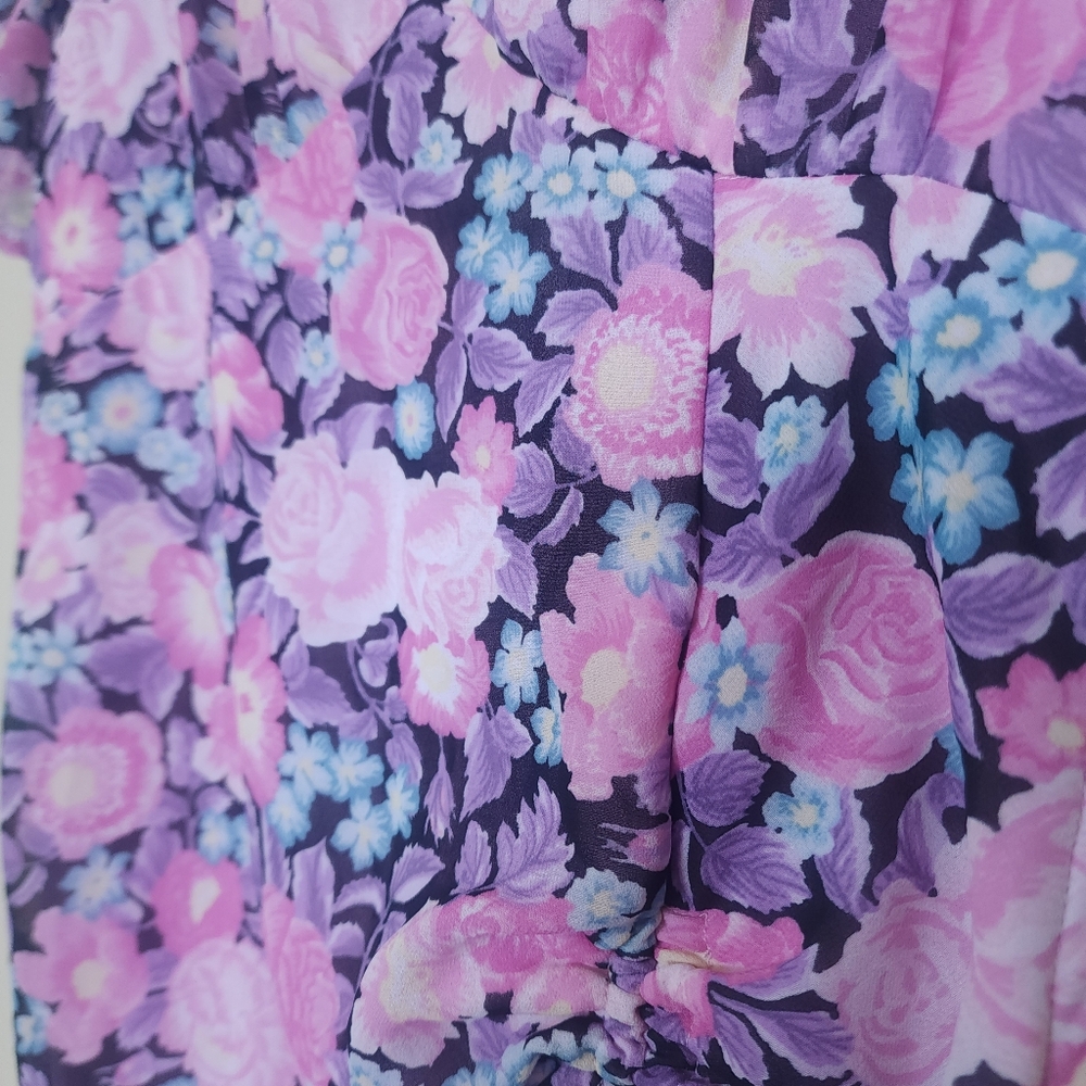 Sexy Floral Puffed Sleeve Dress Pink Size Small Barbiecore Coquette - Picture 8 of 12